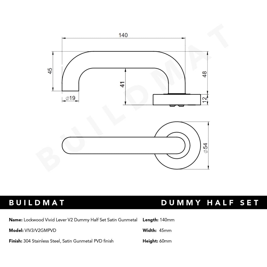 Lockwood Vivid Lever V2 Dummy Half Set Satin Gunmetal