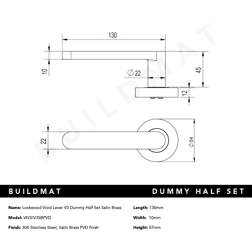 Lockwood Vivid Lever V3 Dummy Half Set Satin Brass