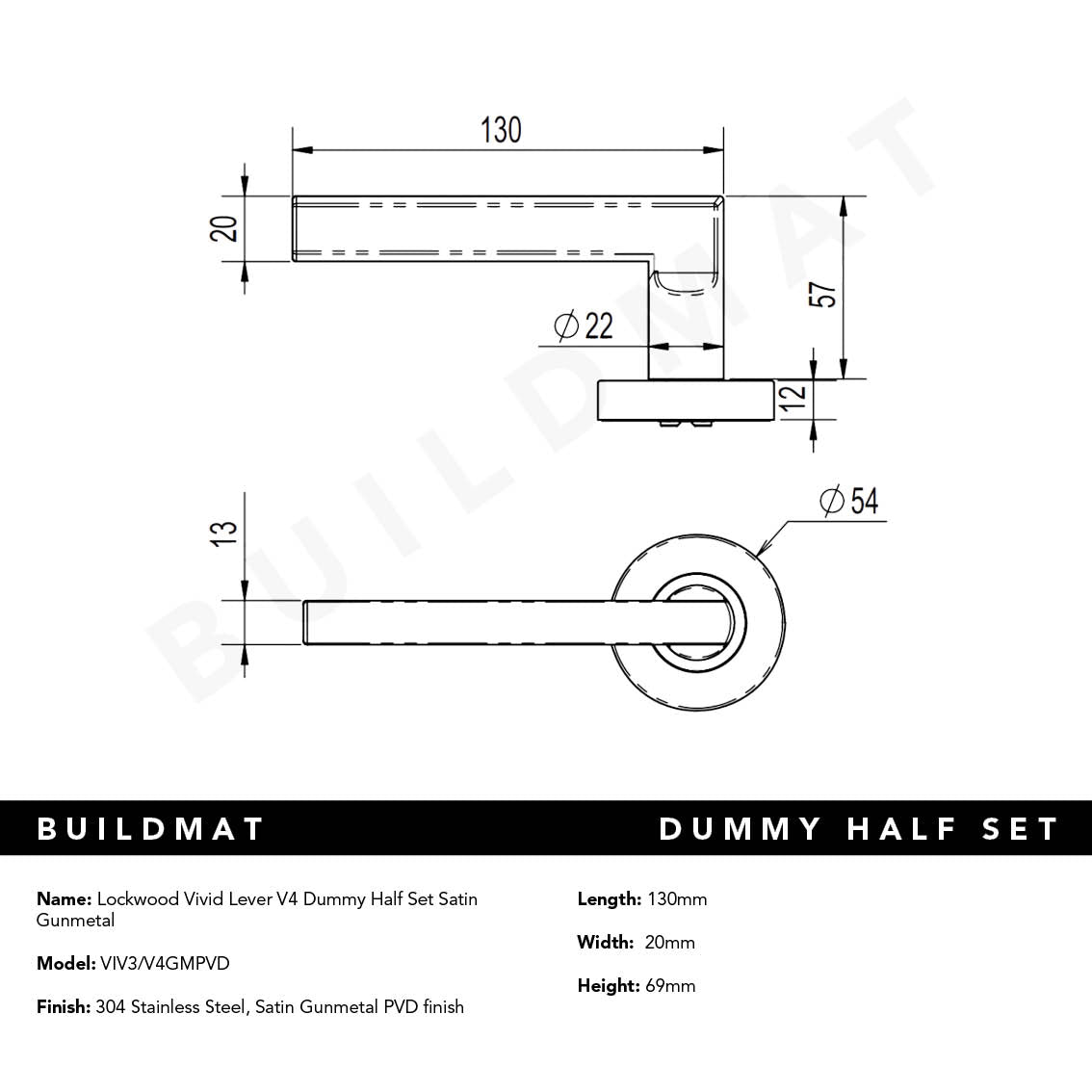 Lockwood Vivid Lever V4 Dummy Half Set Satin Gunmetal