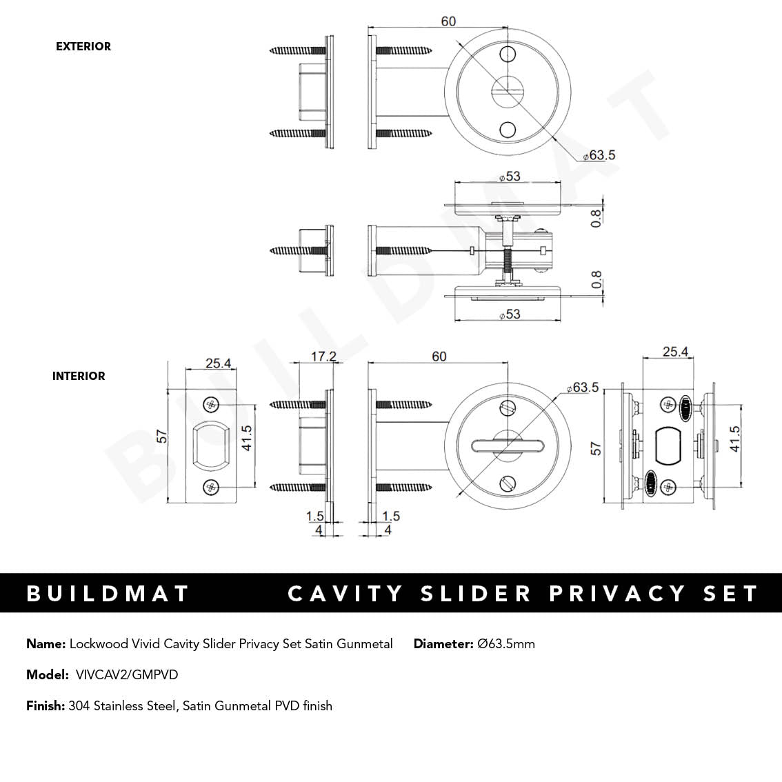 Lockwood Vivid Cavity Slider Privacy Set Satin Gunmetal