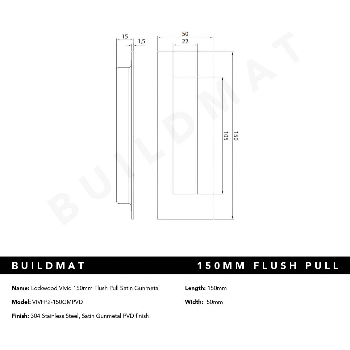 Lockwood Vivid 150mm Flush Pull Satin Gunmetal