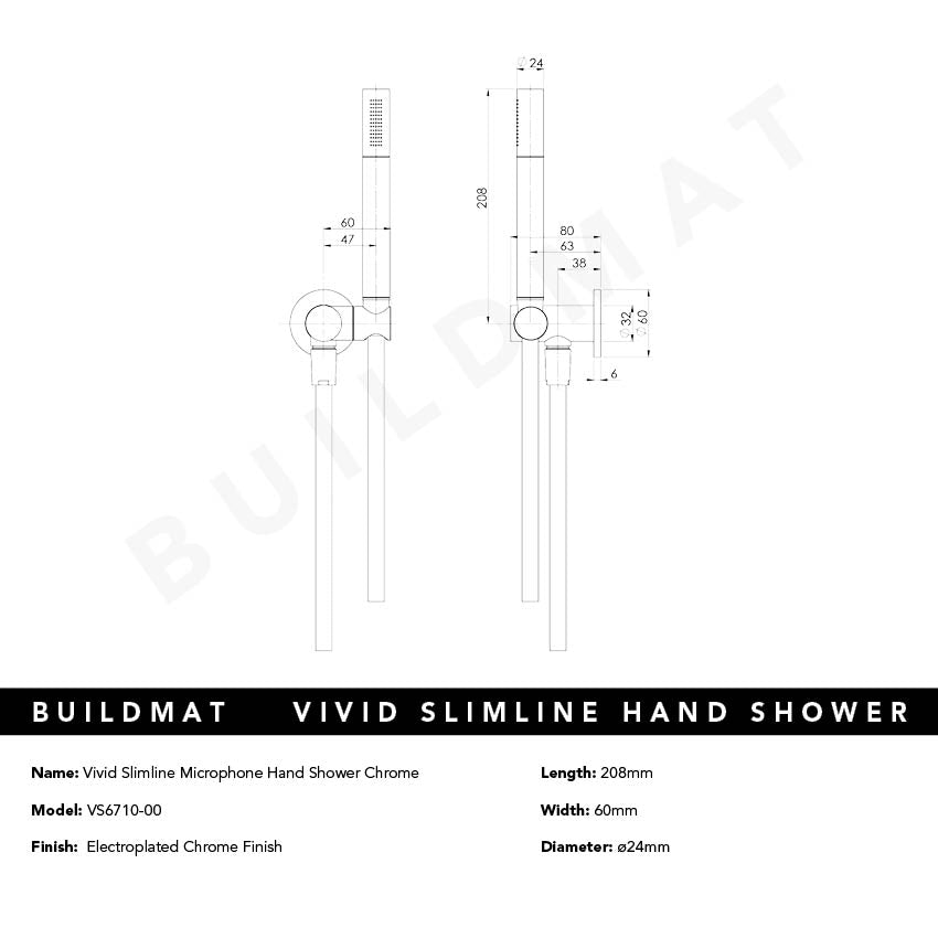 Vivid Slimline Microphone Hand Shower Chrome