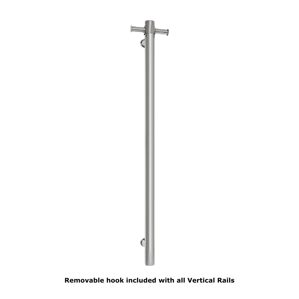 Straight Round Vertical Single Heated Towel Rail Polished Stainless Steel