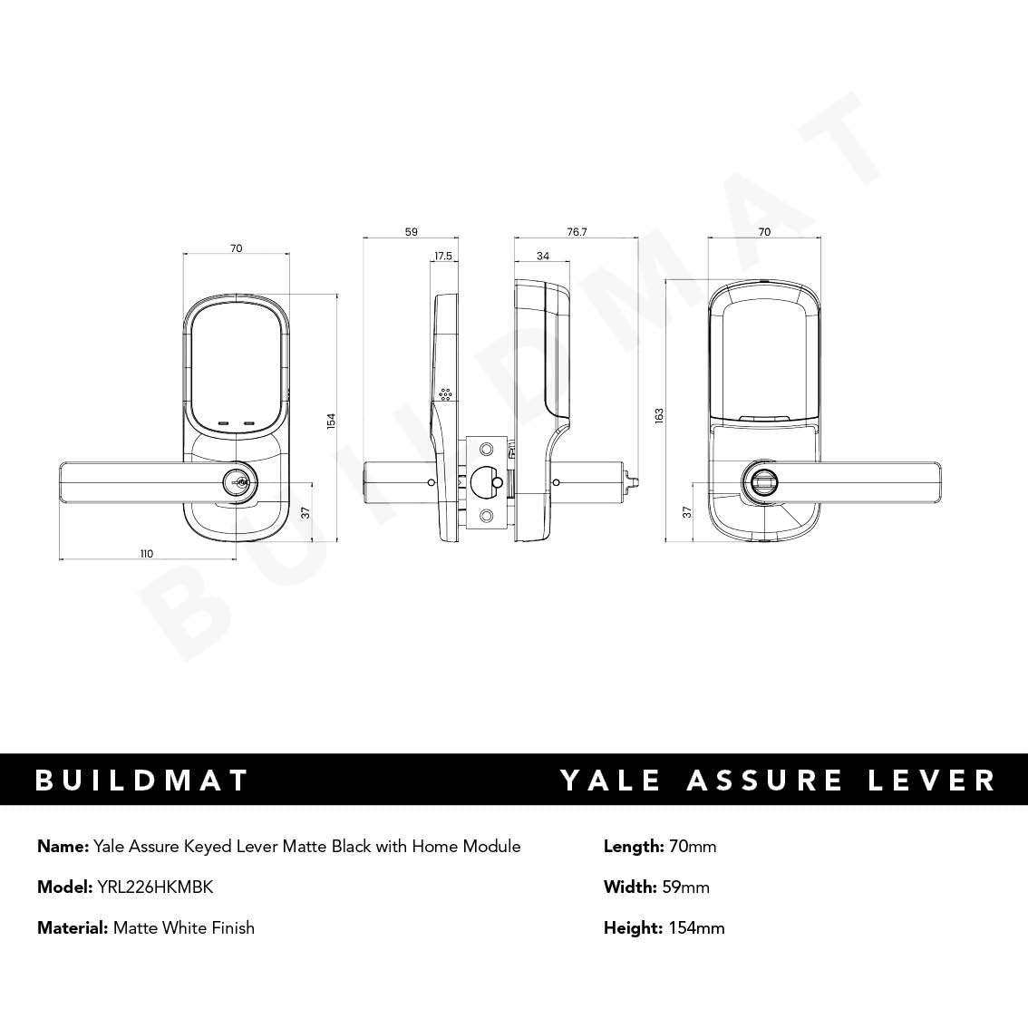 Yale Assure Keyed Lever Matte Black with Home Module