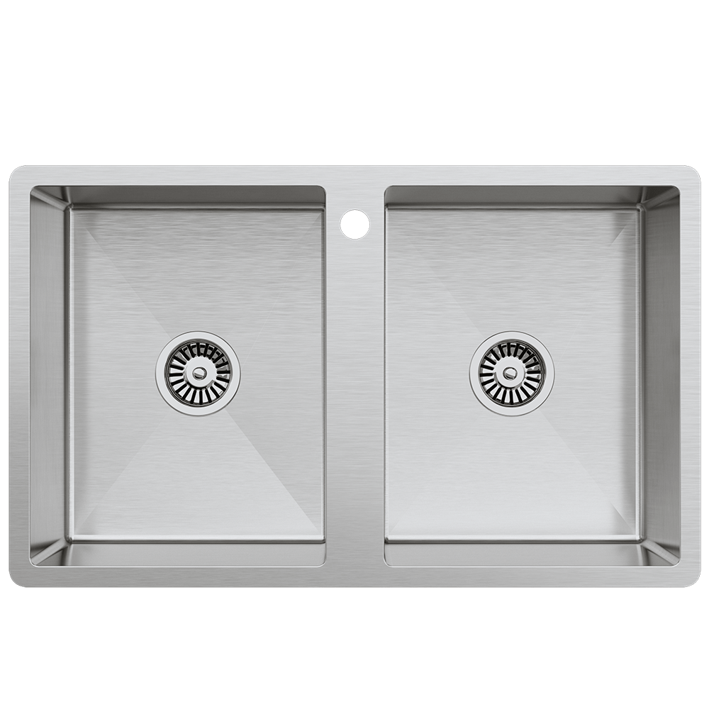 Buildmat Sink Brushed Stainless Steel Jack 820x500 Double Bowl Tap Landing Sink