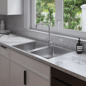 Jack 820x500 Double Bowl Tap Landing Sink - Brushed Stainless Steel