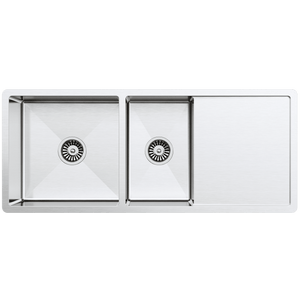 Logan 1075x450 Single & Qtr Bowl with Drain Board Sink - Brushed Stainless Steel