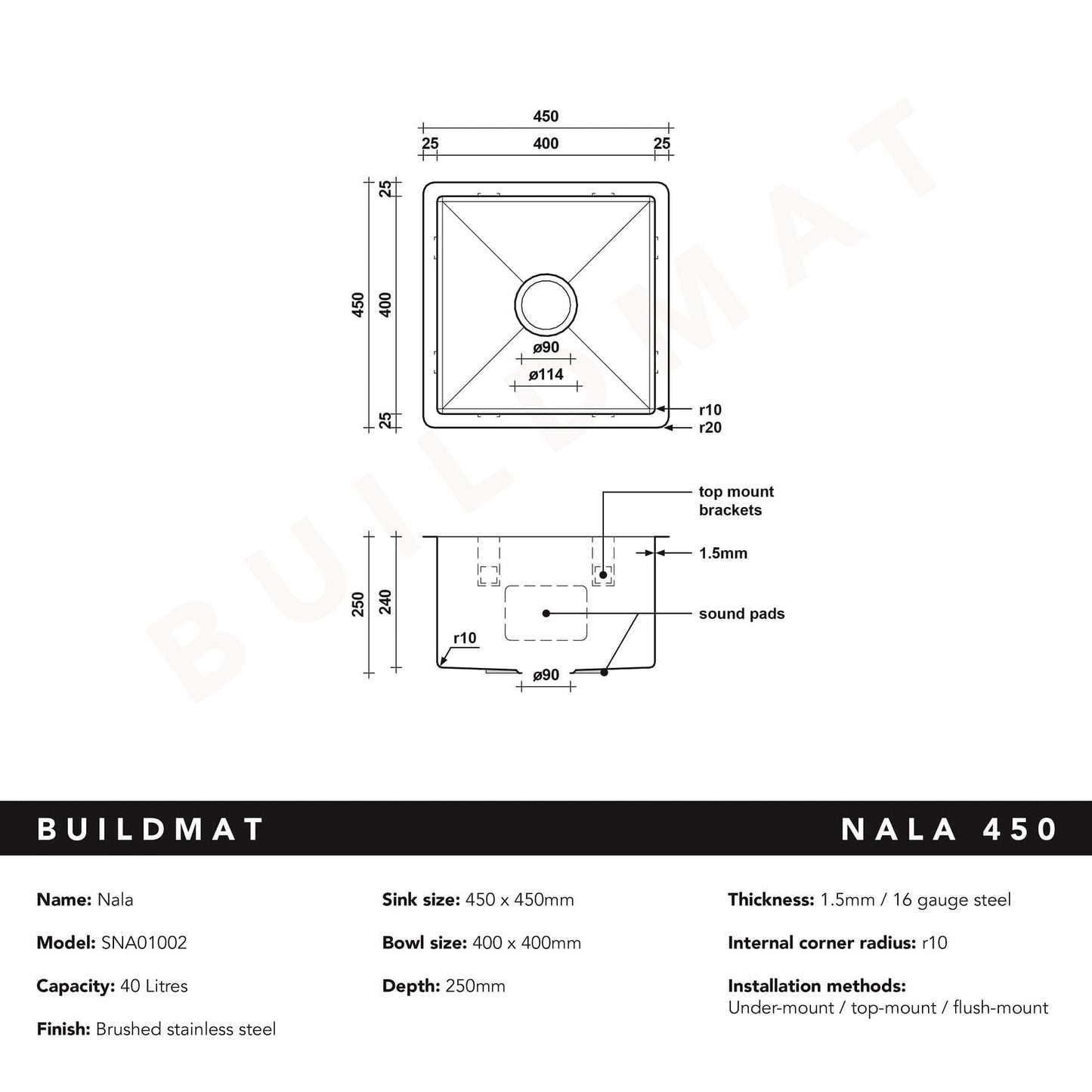 Buildmat Sink Sink Nala 450x450 Single Bowl Sink