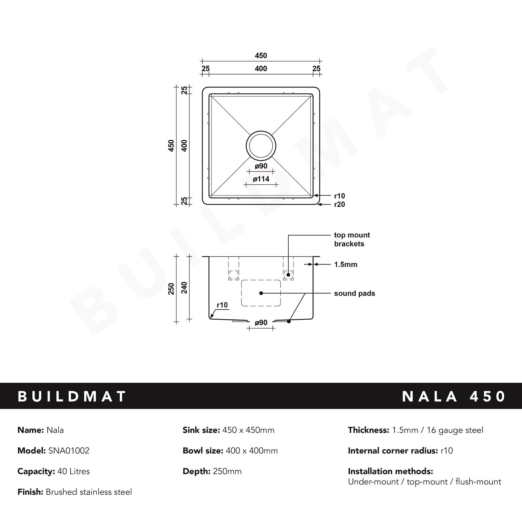Buildmat Sink Sink Nala 450x450 Single Bowl Sink