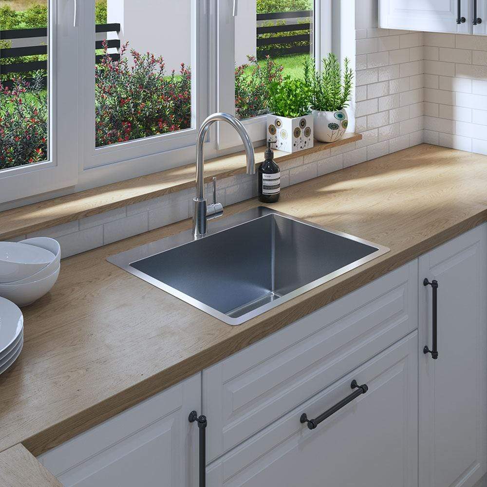 Buildmat Sink Brushed Stainless Steel River 600x500 Medium Single Bowl Tap Landing Sink