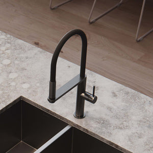 Blix Flexible Hose Brushed Carbon Sink Mixer Round Lead Free - Brushed Gunmetal