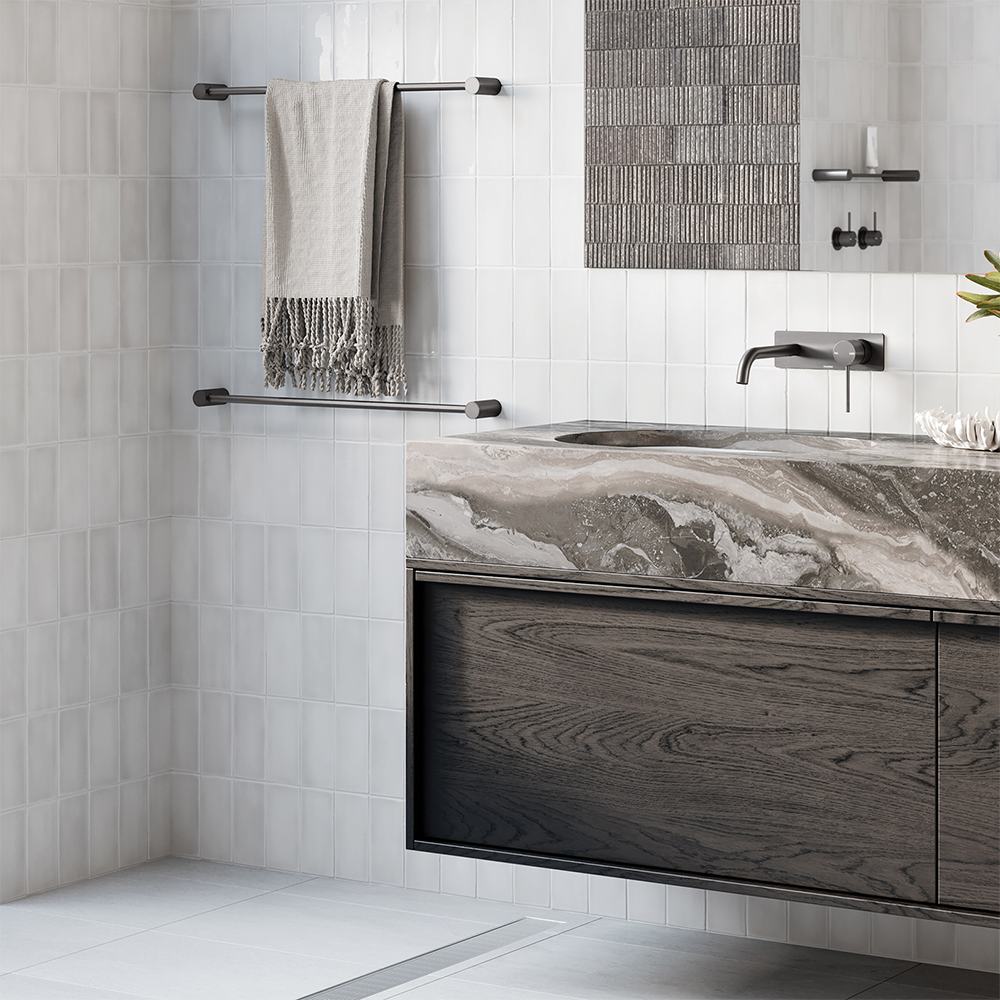 Vivid Slimline Single Towel Rail 600mm  Brushed Carbon