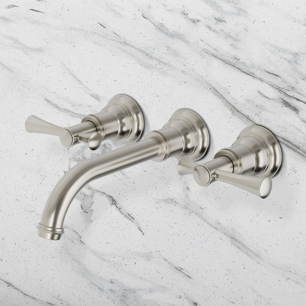 Cromford Wall Basin / Bath Tap Set Brushed Nickel Lead Free