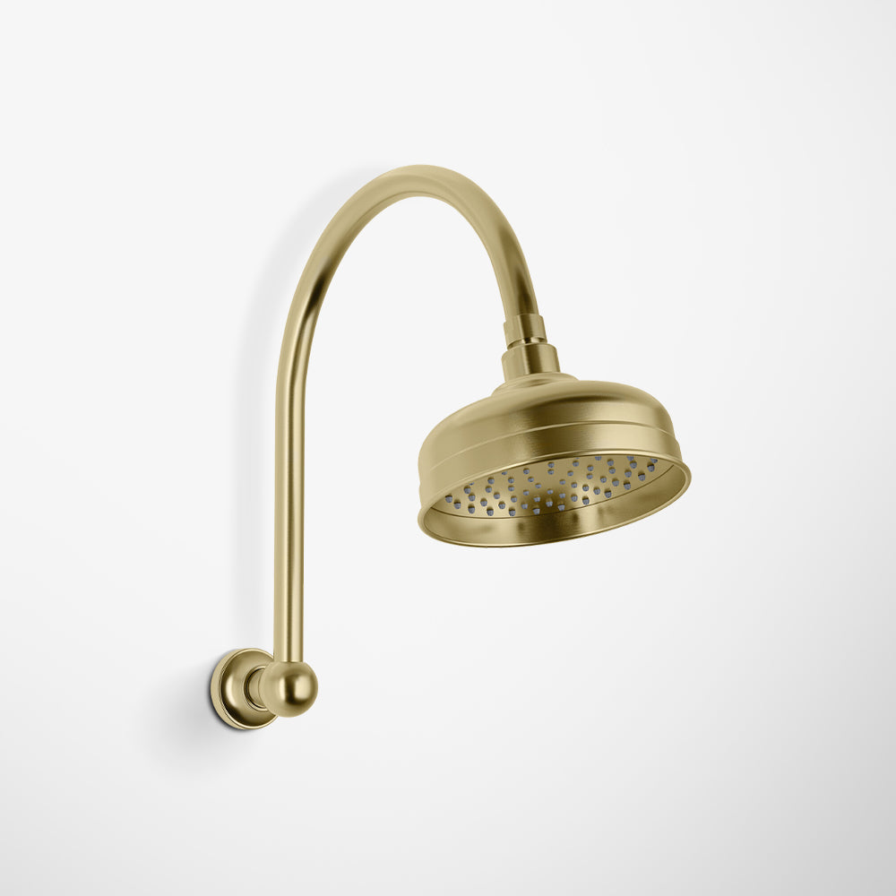 Cromford High-Rise Shower Arm and Rose Brushed Gold