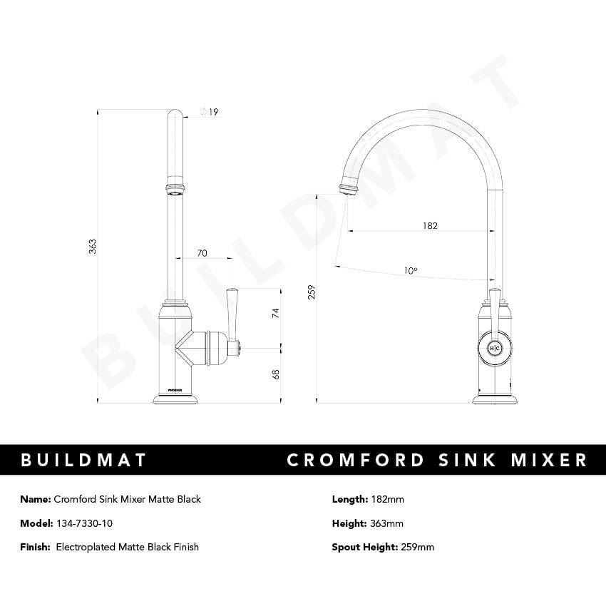 Cromford Sink Mixer Matte Black