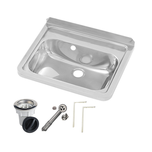 Wall Mounted Hand Basin No Tap Hole with Overflow Kit - Stainless Steel