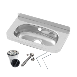 Compact Stainless Steel Hand Basin Inc Wall Brackets, Overflow Kit & Plug & Waste - Stainless Steel