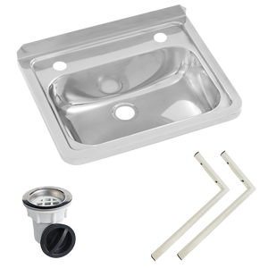 Wall Mounted Hand Basin 2 Tap Hole - Stainless Steel