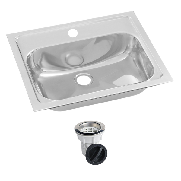Inset Stainless Steel Hand Basin 1 Tap Hole with Plug and Waste.