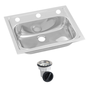 Inset Stainless Steel Hand Basin 3 Tap Hole with Plug and Waste. - Stainless Steel