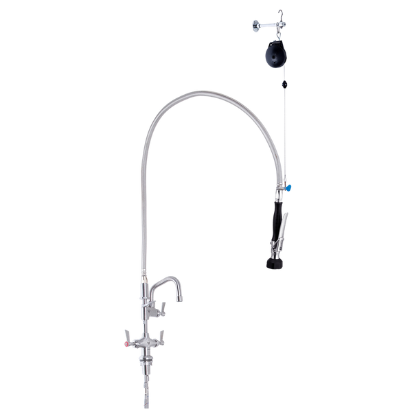 Stainless Steel Line Retractor Dual Hob Mounted Pre Rinse Unit With 6-inch Pot Filler