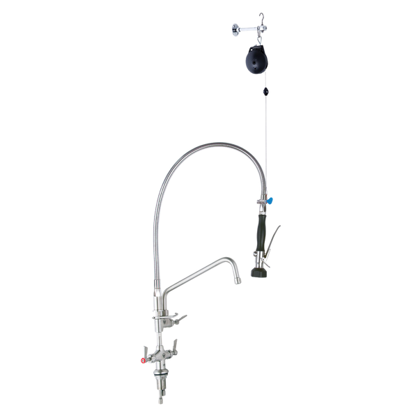 Stainless Steel Line Retractor Dual Hob Mounted Pre Rinse Unit With12-inch Pot Filler