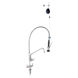 Stainless Steel Line Retractor Dual Hob Mounted Pre Rinse Unit With12-inch Pot Filler - Stainless Steel