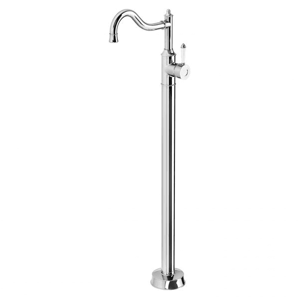 Nostalgia Floor Mounted Bath Mixer Shepherds Crook Chrome White