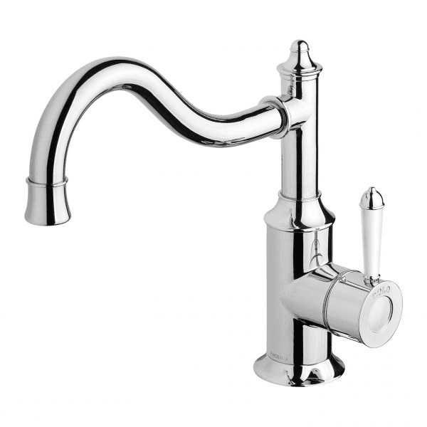 Nostalgia Sink Mixer 220mm Shepherds Crook Chrome White