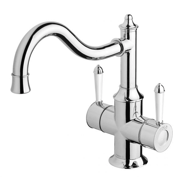 Nostalgia Twin Handle Sink Mixer 230mm Shepherds Crook Chrome White
