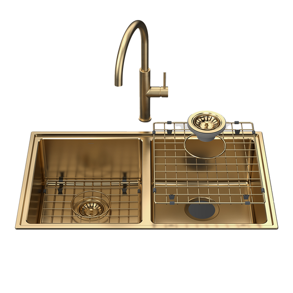 Urbane II  Double Bowl Sink with Liano II Sink Mixer Brushed Brass