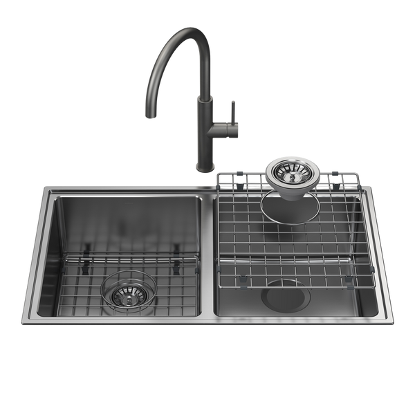 Urbane II Double Bowl Sink with Liano II Sink Mixer Gunmetal