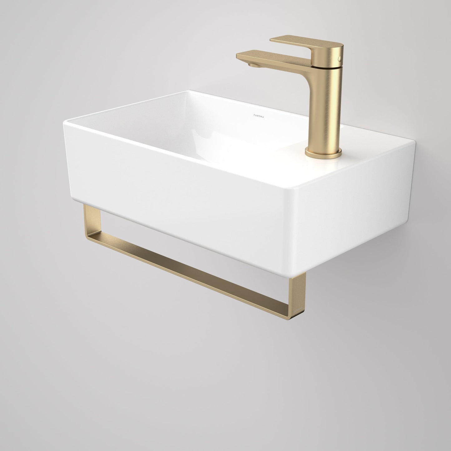 Urbane II Hand Wall Basin Integrated Rail Brushed Brass