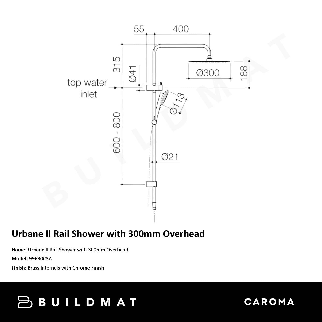 Urbane II Rail Shower with 300mm Overhead Chrome