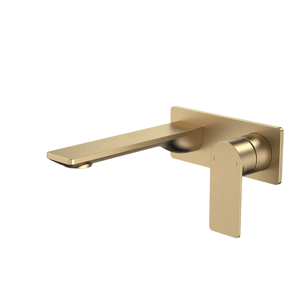 Urbane II 180mm Wall Basin/Bath Mixer and Outlet Rectangular Plate Lead Free Brushed Brass