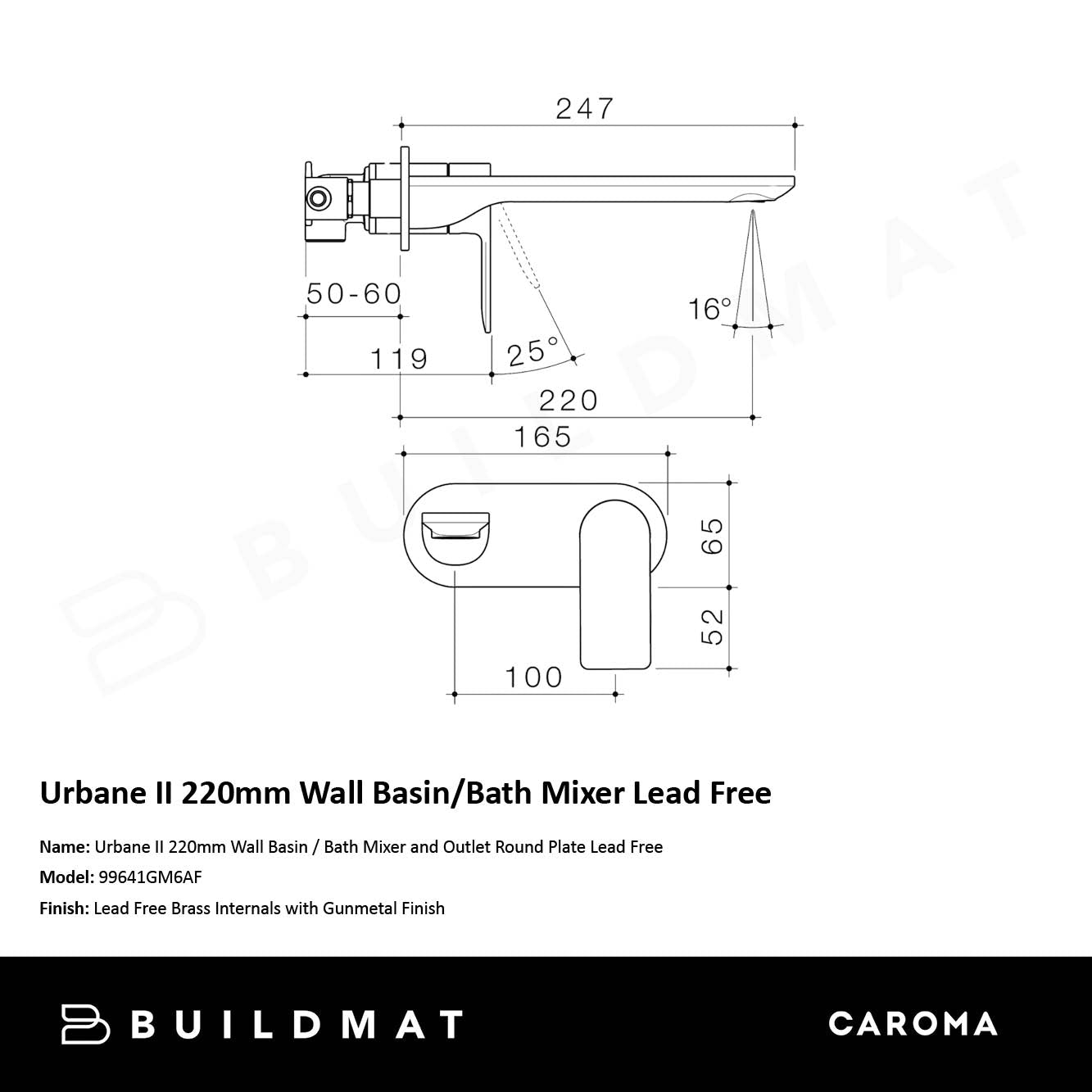 Urbane II 220mm Wall Basin/Bath Mixer and Outlet Round Plate Lead Free Brushed Gunmetal