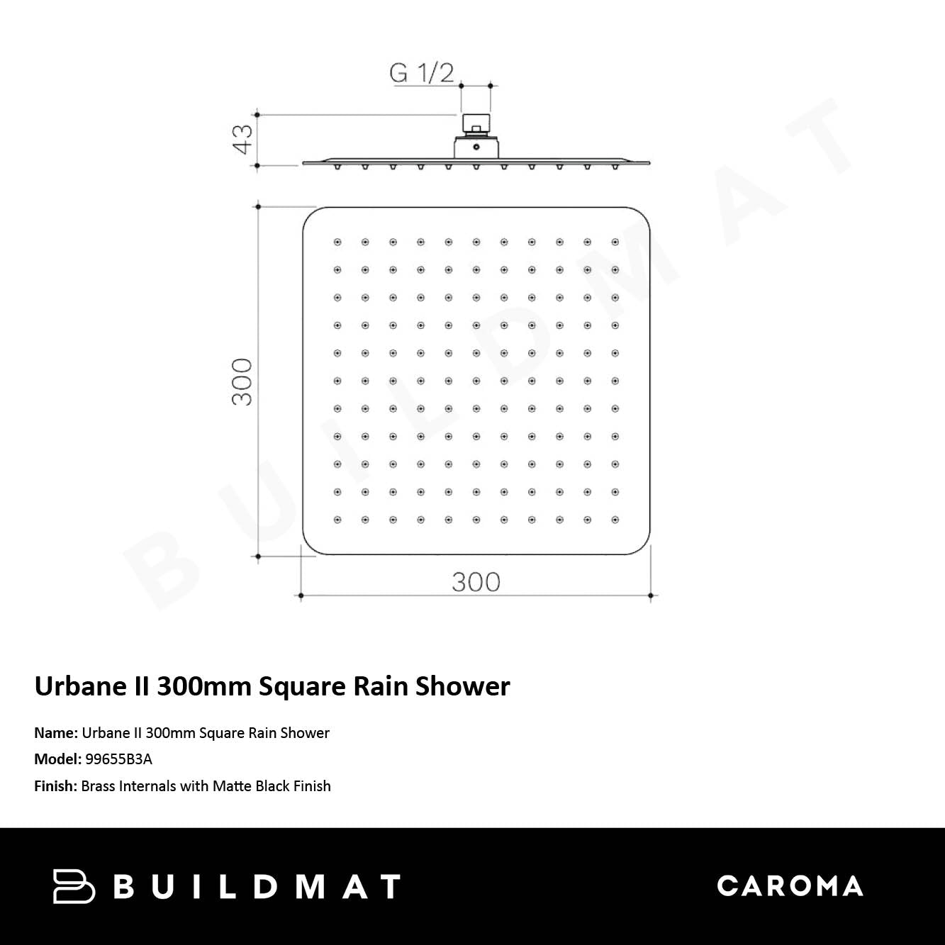 Urbane II 300mm Square Rain Shower Matte Black