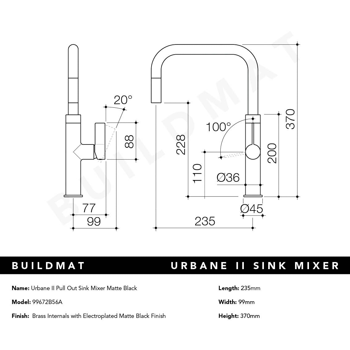 Urbane II Pull Out Sink Mixer Matte Black