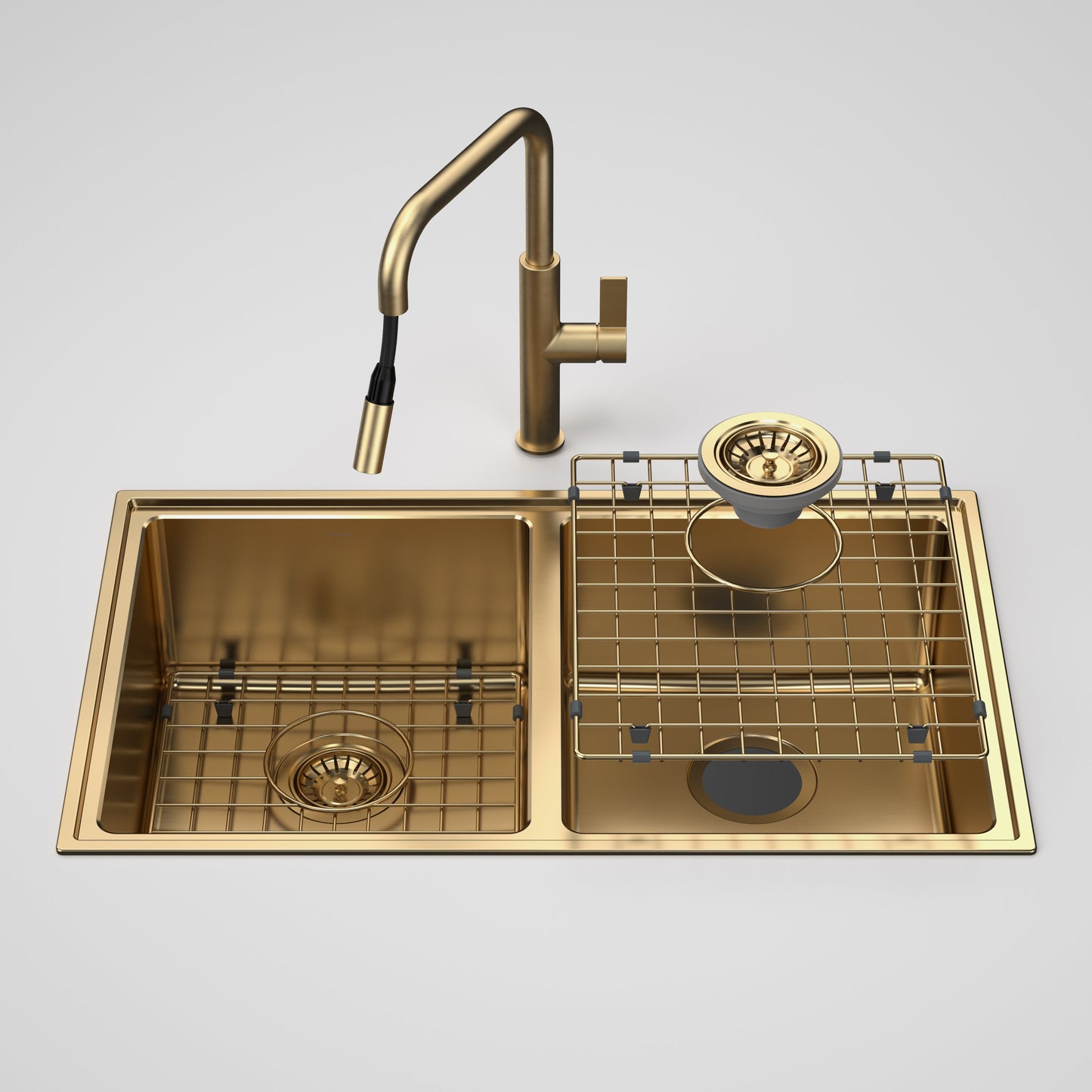 Urbane II Double Bowl Sink with Urbane II Pull Out Sink Mixer Brushed Brass
