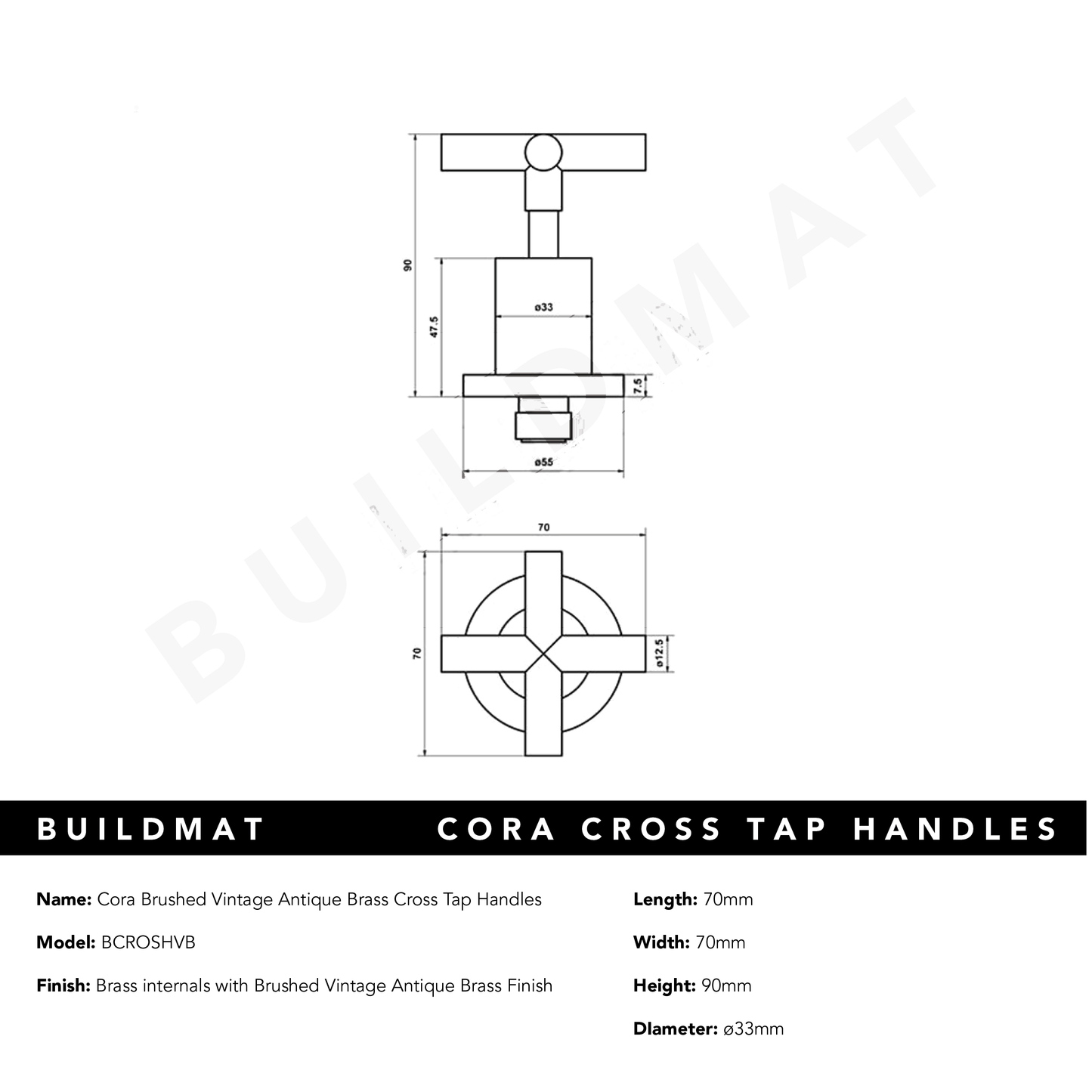 Cora Brushed Vintage Antique Brass Cross Tap Handles