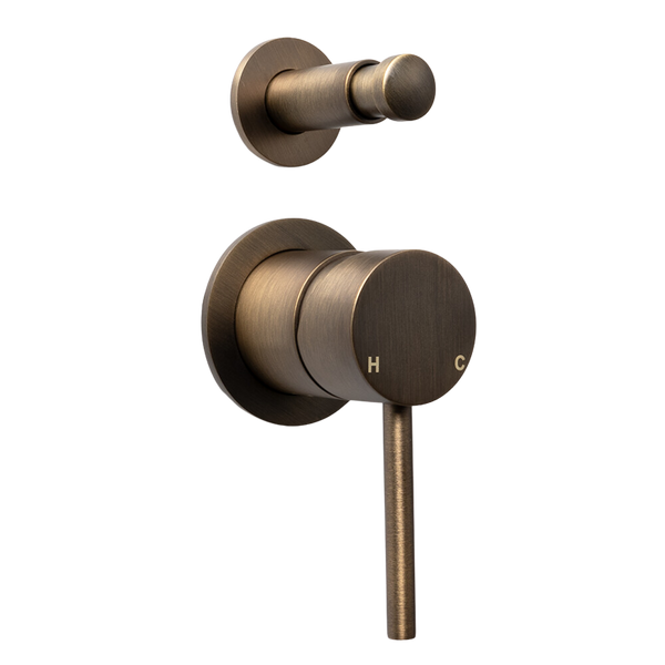 Mira Brushed Vintage Antique Brass Wall Mixer with divertor