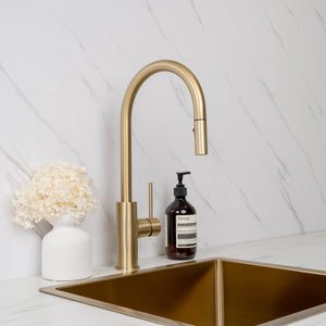 Mira Brushed Brass Gold Pull Out Mixer - Brushed Brass Gold