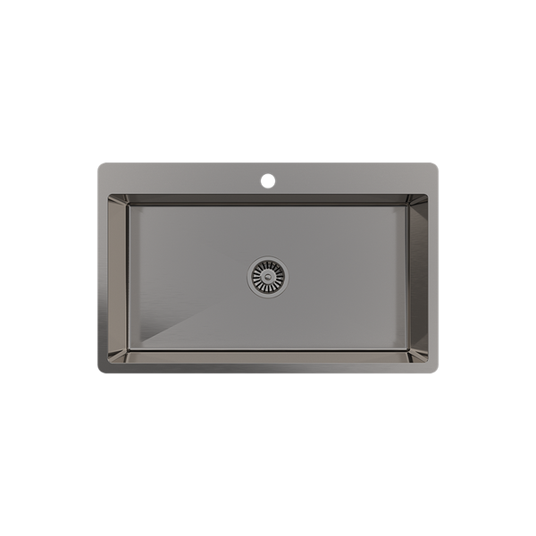 Brittany 810x500 XLarge Single Bowl Tap Landing Sink Brushed Gunmetal