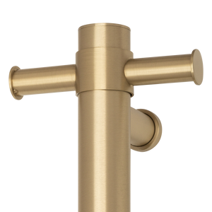 Straight Round Vertical Single Heated Towel Rail Brushed Brass Gold - Brushed Brass Gold