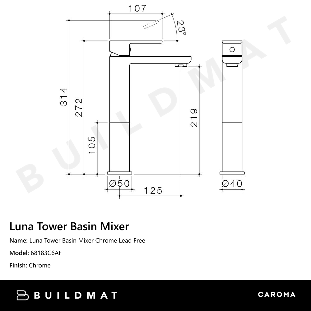 Luna Tower Basin Mixer Chrome Lead Free