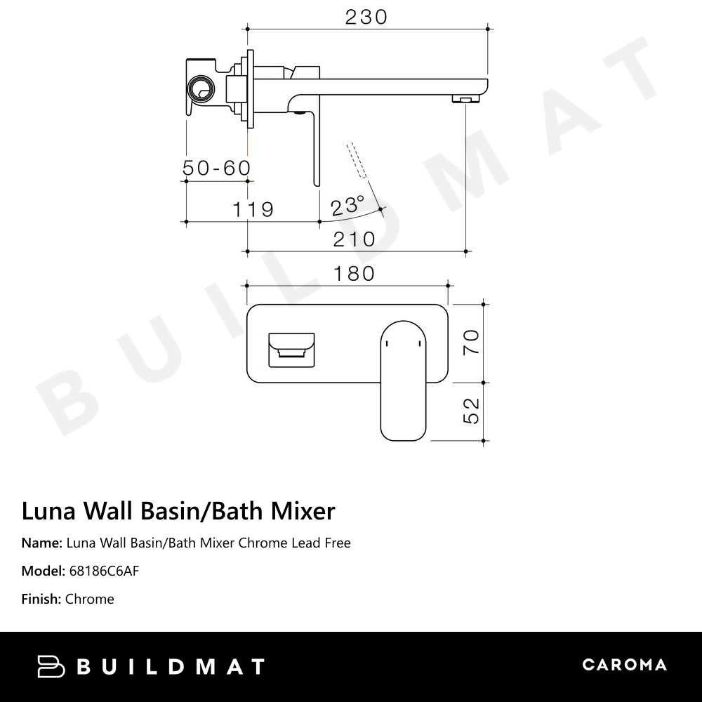 Luna Wall Basin/Bath Mixer Chrome Lead Free