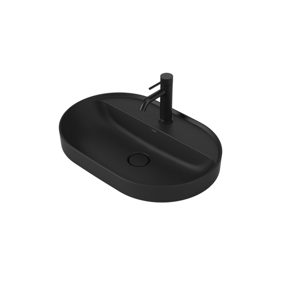 Liano II 600mm Pill Inset Basin with Tap Landing Matte Black with 1 Tap Hole