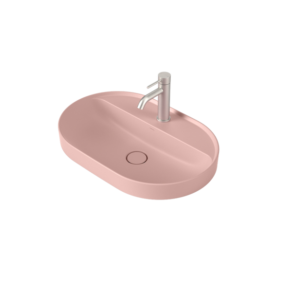 Liano II 600mm Pill Inset Basin with Tap Landing Matte Pink with 1 Tap Hole