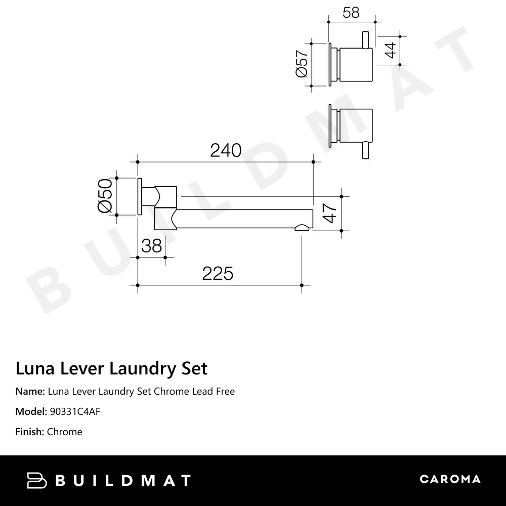 Luna Lever Laundry Set Chrome Lead Free