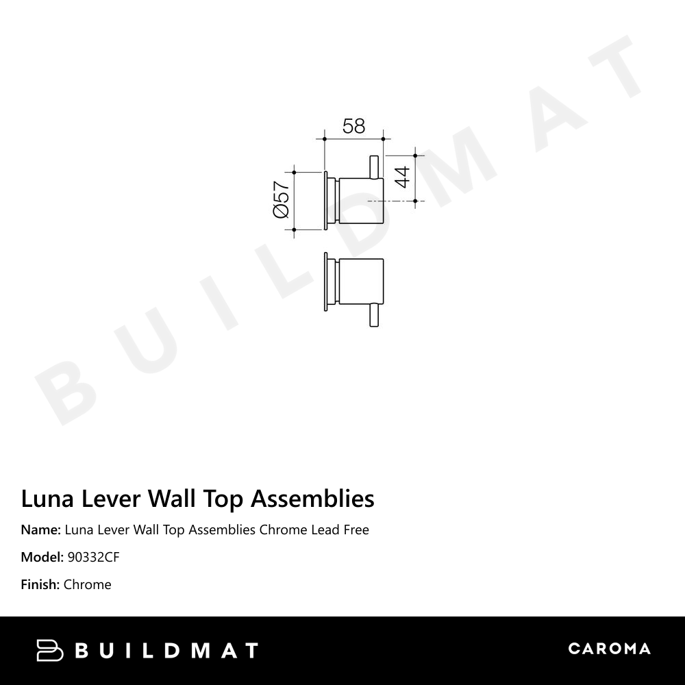 Luna Lever Wall Top Assemblies Chrome Lead Free